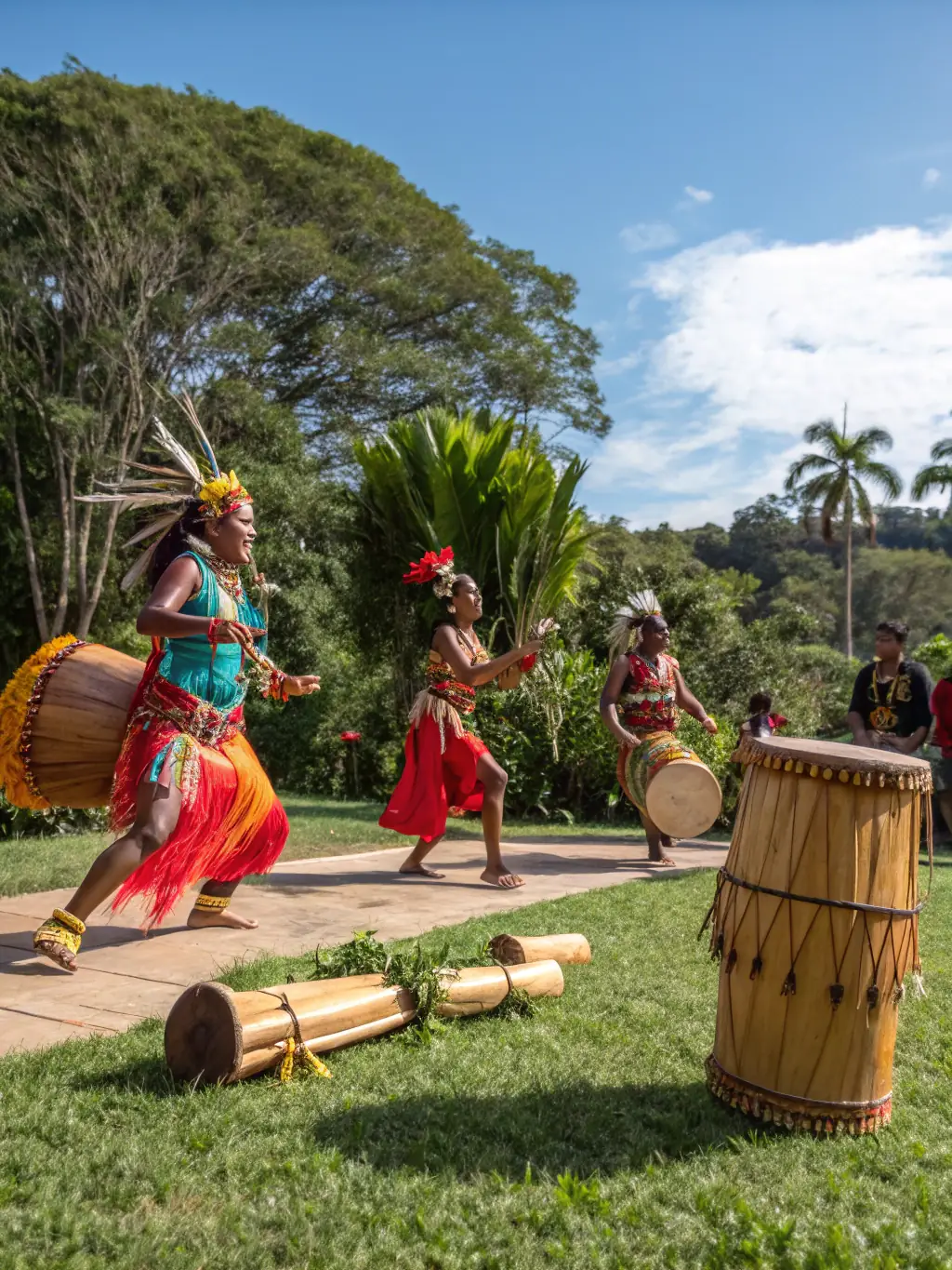 A serene image of a group of people participating in a traditional dance during a cultural tour at Adventure Trails, highlighting the cultural package.